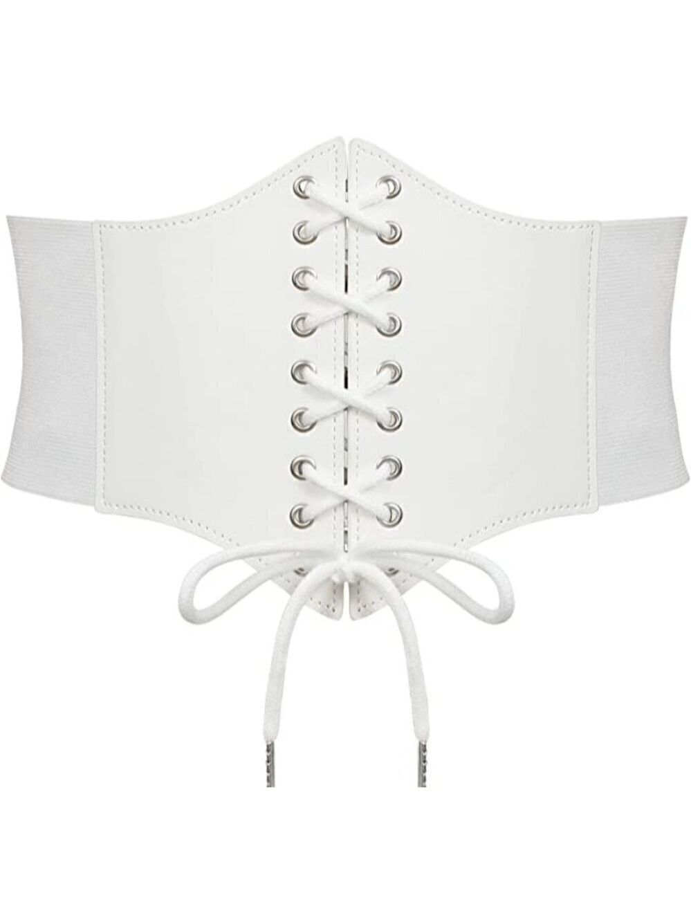 White leather elastic wide stretch belt corset top halloween cosplay costume NWT